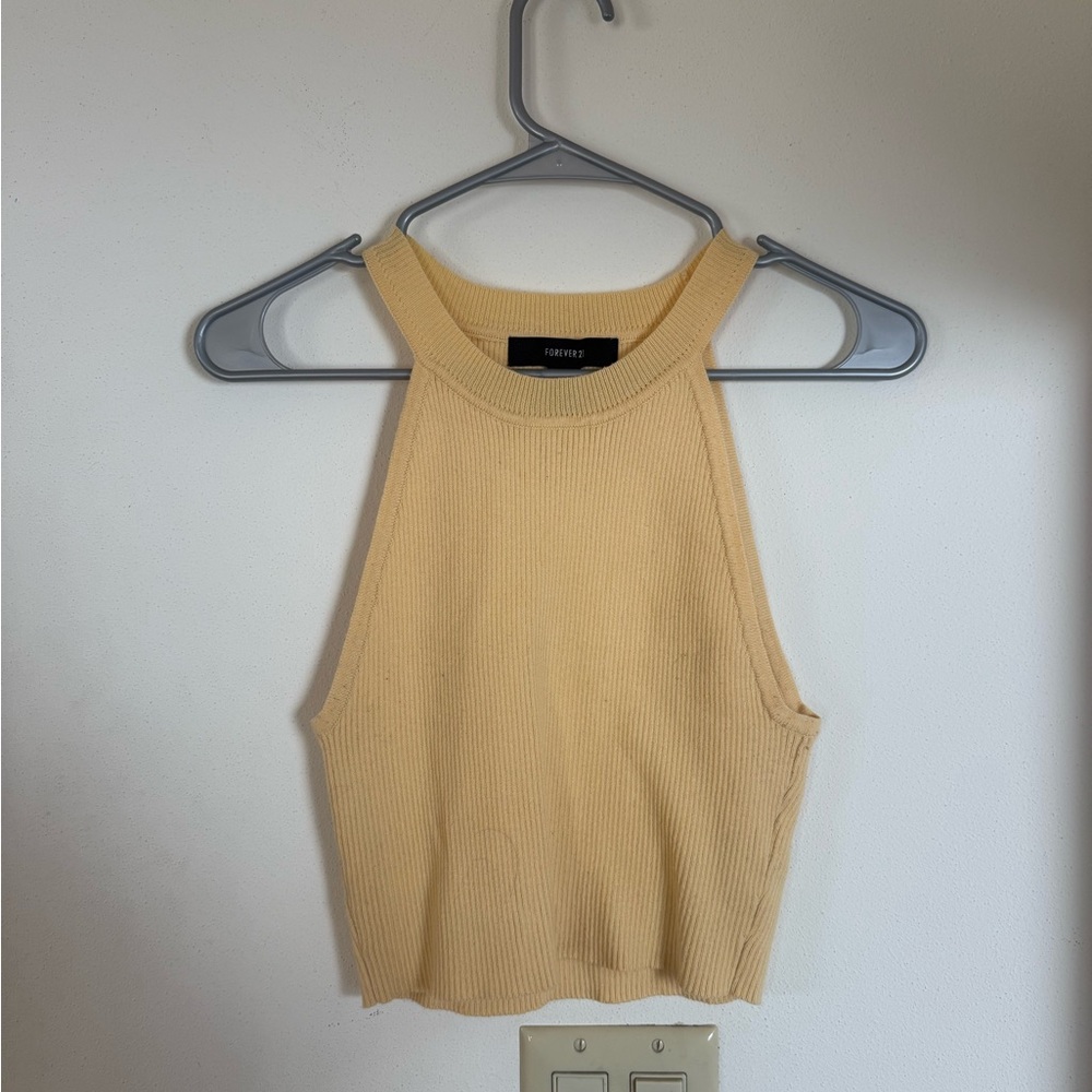 Forever 21 Yellow Ribbed Halter Top